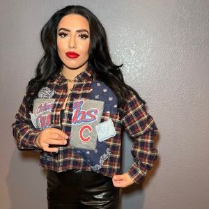 Chicago cubs patchwork crop button up